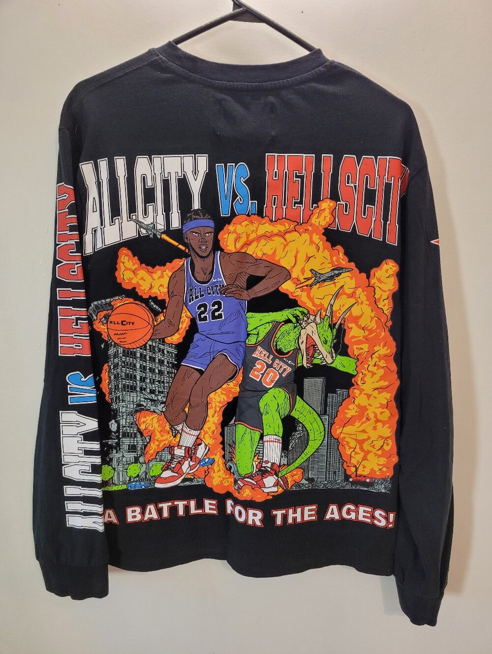 ALL CITY by Just Don / Hells city Basketball Long Sleeve Black Tshirt - Size S